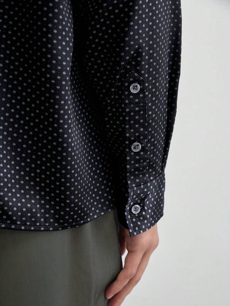 Men's Casual Slim Fit Woven Pattern Printed Long Sleeve Shirt