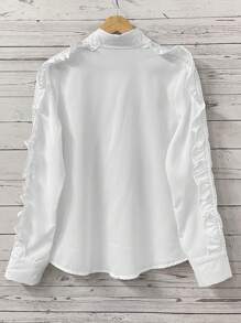 Women's Ruffle Lace Splice Turndown Collar Button Elegant Design Elegant Long Sleeve Blouse - 白色 - 查看 8