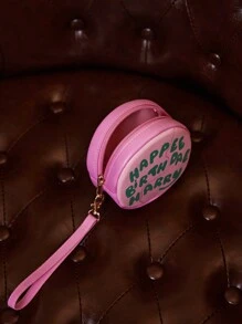 HARRY POTTER X SHEIN 1个粉色生日蛋糕印花拉链圆形零钱包，返校礼物 - 粉色 - 查看 4