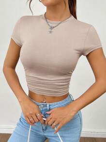 SHEIN PETITE Summer 3pcs/Set Ladies' Pleated Short Sleeve T-Shirt - Multicolor - View 9