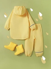 Conjunto de impermeable y pantalón de trekking para chicos, reflectante y antilluvia en color amarillo para actividades al aire libre - Amarillo - Ver 2
