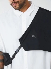 Manfinity VCAY 2pcs/Set Men's Plus Size Casual Loose Weave Drop Shoulder Shirt And Vest Suit Suitable For Summer