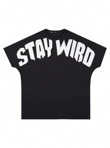 ROMWE MEN Street Life 男士复古做旧帽子印花短袖 T 恤，夏季，学校 - 黑色 - 查看 2