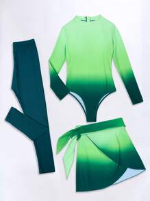 Swim Shayni 女士渐变色立领长袖布基尼连体衣，含裙子和裤子，3 件套休闲套装阿拉伯服装 - 彩色 - 查看 3