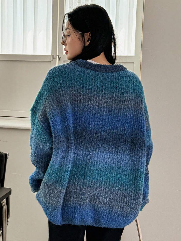 Dazy-Less Ombre Drop Shoulder Sweater,Long Sleeve Tops,Fall Women Clothes - Blue - View 16