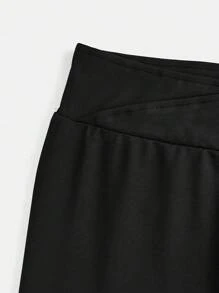 SHEIN Explorewe Medias sin pie de cintura cruzada en unicolor para adolescente - Negro - Ver 3
