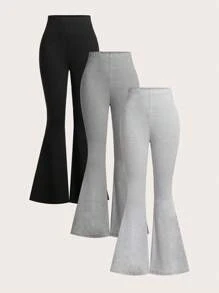 SHEIN Girlism Tween Mädchen Kaufe 1 und erhalte 2 kostenlos, 3 Stücke Set aus einfarbigen ausgestellten Hosen, lässig und vielseitig, multifunktionales Set für Tween Mädchen, Herbst, Winter, Preppy-Stil, Schulanfang