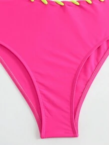 SHEIN Swim 女士海滩度假拼色连体泳衣，镂空腰部和一条肩带，夏季连体泳衣 - 彩色 - 查看 6