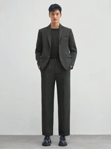 Manfinity VCAY Men's 2pcs Woven Business Casual Suit, Long Coat And Straight Pants Set, Suitable For Spring And Autumn - Black - View 1