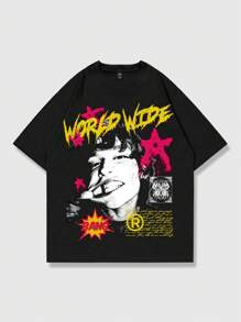ROMWE MEN Street Life T-shirt imprimé à manches courtes pour hommes, convient pour le port quotidien au printemps et en été