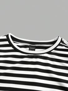 SHEIN EZwear 3 chiếc áo thun tay dài cổ tròn in họa tiết sọc, ngôi sao, quả anh đào đơn giản, giản dị dành cho nữ, phù hợp cho mùa thu/đông - Đen và trắng - Xem 7