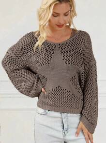 Calvaya Plus Size Spring/Autumn Leisure Hollow-Out Knit Pullover Sweater Knit Pullover Fall Winter Outfit