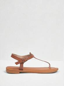 Styleloop Flat Bohemian Style Solid Color Women's Summer Beach Sandals - Camel - View 2