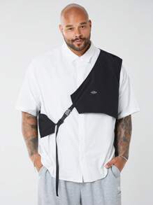 Manfinity VCAY 2pcs/Set Men's Plus Size Casual Loose Weave Drop Shoulder Shirt And Vest Suit Suitable For Summer