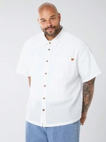 EASEVO 男士大尺碼休閒寬鬆落肩短袖襯衫，適合夏季和日常穿著 - 白色 - 查看 3