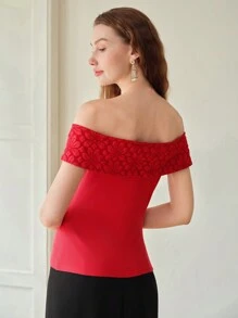 MOTF PREMIUM FLORAL PATTERN OFF SHOULDER TOP - Red - View 5