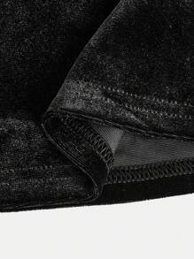 SHEIN Girlism Tween Girls Daily Casual Black Solid Color Velvet Flare Leg Pants