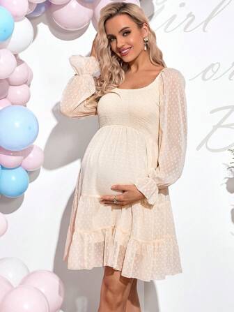 Loomaby 優雅純色荷葉袖女士夏季連衣裙