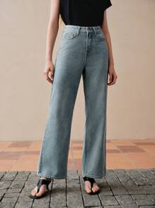 MOTF PREMIUM 洗水寬褲牛仔褲 - 淺色水洗藍 - 查看 4