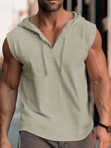 Manfinity RelaxMax Men's Solid Color Sleeveless Hoodie - Light Grey - View 1