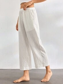 Ocili Leisure Women's Comfortable Striped Linen Home Wear Bottoms With Pockets, Long Pants - Khaki - View 5