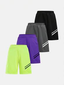 SHEIN 4入組寬鬆舒適運動透氣短褲套裝，適用於青少年男孩 - 紫色 - 查看 13