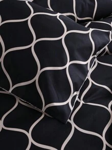Geometric Pattern Bedding Set Without Filler - Black - View 6
