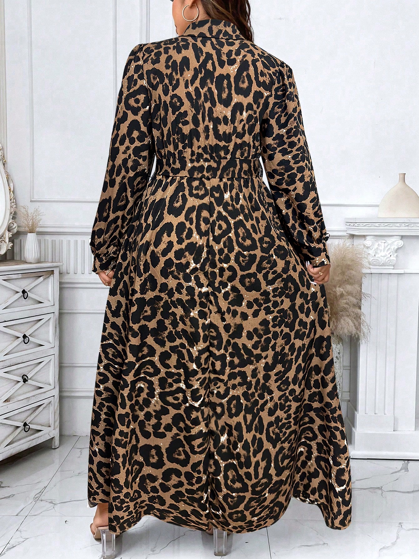 SHEIN Clasi فستان نسائي ماكسي مقاس كبير مطبوع برسم...