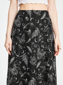 ROMWE Fairycore Váy kiểu A-Line Punk kiểu dáng tối màu Bat Skull Moon Pumpkin - màu đen - Xem 5