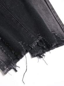 Chillumni Men Ripped Frayed Raw Trim Jeans - Black - View 7