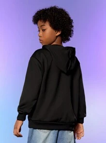 SHEIN Explorewe Boys' Hooded Knit Sweatshirt With Printed Design, Matching Doll Included - Black - View 2