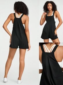 GLOWMODE 3" Waffle-Knit Soft Adjustable Straps Multi Pockets V-Shaped Waistline Short Overalls Daily Casual