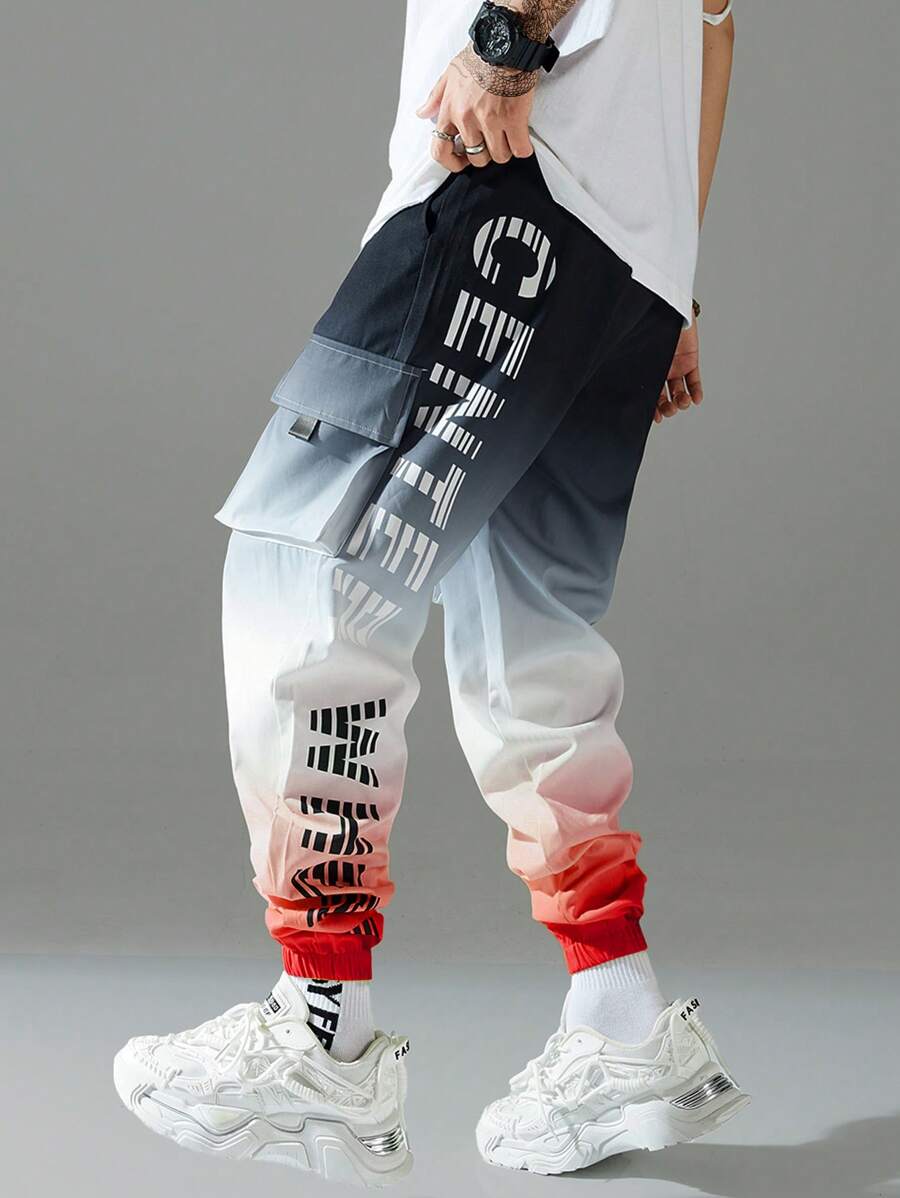 Claim Dot Pantalones diarios para hombres con bloqueo de color y gráfico de letra simple, otoño - Multicolor - Ver 1