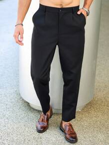 Manfinity Homme Plus Solid Slant Pocket Pants For Dailywear - Black - View 6