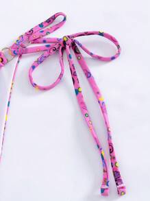 SHEIN Swim Conjunto de bikini rosa de dos piezas con estampado floral de verano, Copa triangular, impresión aleatoria