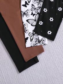 SHEIN طقم ليقنز للبنات المراهقات يتكون من 4 ليقنز بألوان صلبة من الصوف وليقنز بتصميم فراشة من الصوف - بني - مشاهدة 5