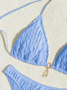 Swim Mod Bộ bikini đơn giản hàng ngày màu trơn cho nữ đi biển mùa hè - Màu xanh lam - Xem 5