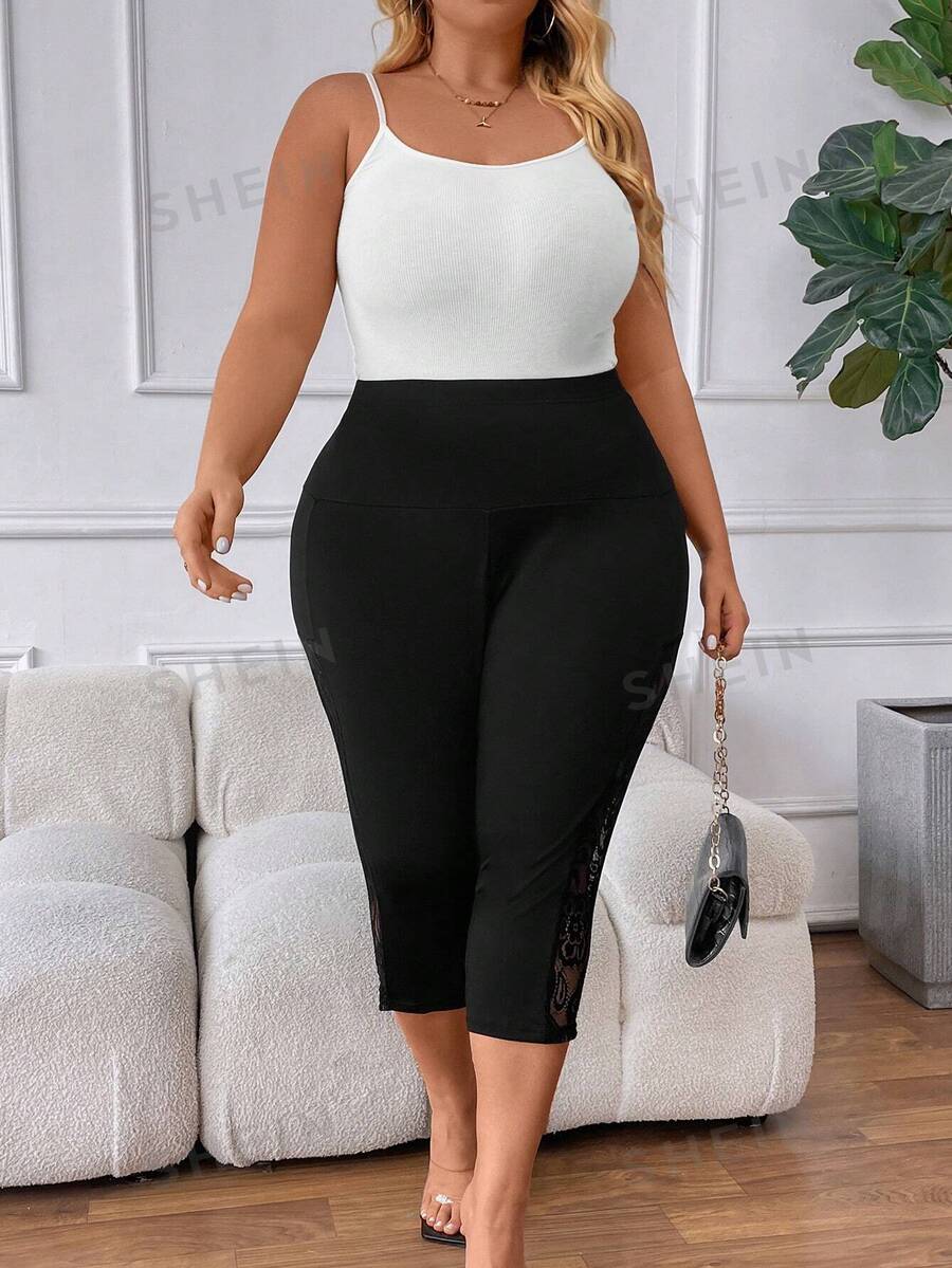 SHEIN CURVE+ Leggings Capri à dentelle contrastante grande taille