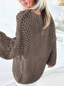 Calvaya Plus Size Spring/Autumn Leisure Hollow-Out Knit Pullover Sweater Knit Pullover Fall Winter Outfit