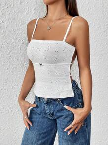 Flirla Rugloze cami-top met oogjesborduurwerk