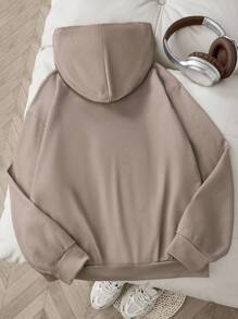 SHEIN Tween Girl Casual Street Style Spider Hooded Zip-Up Sweatshirt For Vacation - Coffee Brown - View 8