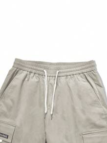 Manfinity Hypemode Loose Fit Men's Letter Graphic Cargo Pants With Flap Pockets And Drawstring Waist - Apricot - View 4