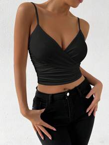 VaVaBold Blusa de tirantes de moda y sensual con pliegues y espalda descubierta cruzada para mujer