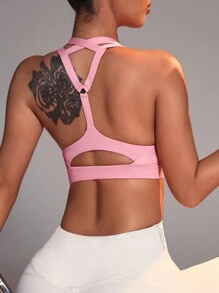 Easithlete Back Cross Yoga Basic Sports Bra - Pink - View 4