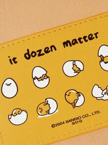 Gudetama X SHEIN 1pc Cute Cartoon & Letter Pattern Small Card Wallet - Yellow - View 7