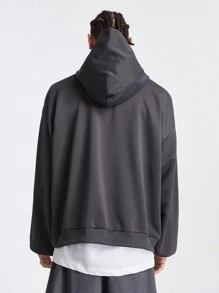 Manfinity NXTstreet 男士印花宽松长袖英伦图案针织连帽衫，秋冬款 - 黑色 - 查看 3