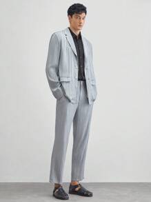 Mainfolk 2pcs Men's Woven One-Piece Casual Notched Lapel Suit Jacket And Straight-Leg Suit Pants Set, Suitable For Spring And Autumn Seasons, Office Wear - Light Grey - View 7