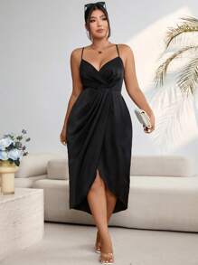 Celure Plus Solid Wrap Hem Cami Dress
