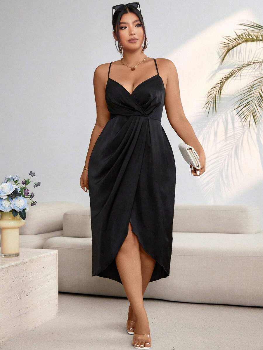 Celure Plus Solid Wrap Hem Cami Dress