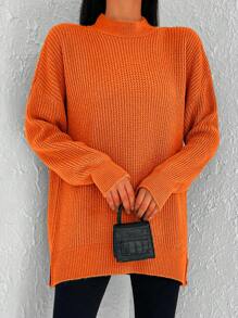 RueChic Women'S Stand Collar Drop Shoulder Sweater - Orange - View 5